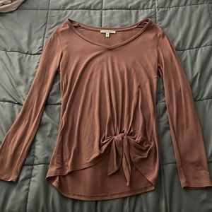 Express One Eleven Tie Front along Sleeve T-shirt